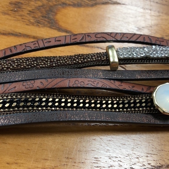 Strappy Leather Bracelet with Magnetic Closure - Picture 7 of 9